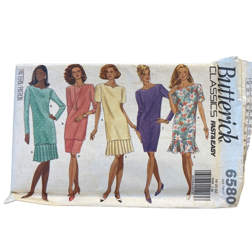 Butterick Sewing Pattern 6580 Misses Size 18-22 Dress Top Skirt Flounce 90s FF